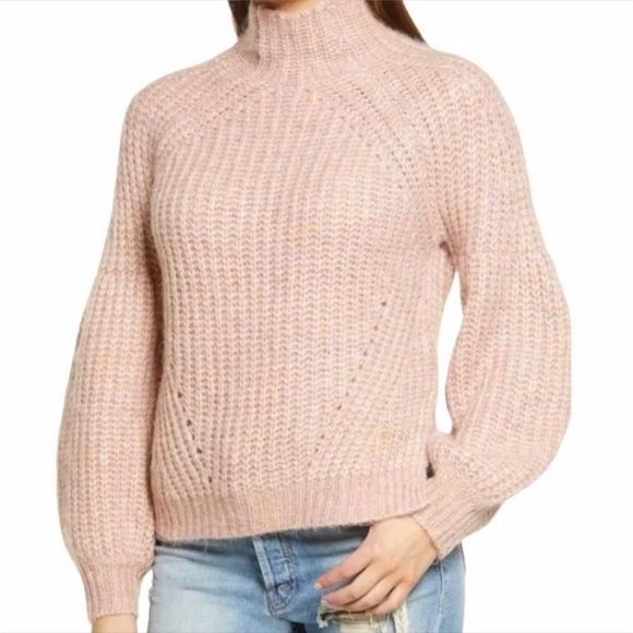 All in Favor Pink Puff Sleeve Sweater Nordstrom Mock Neck - Picture 1 of 8